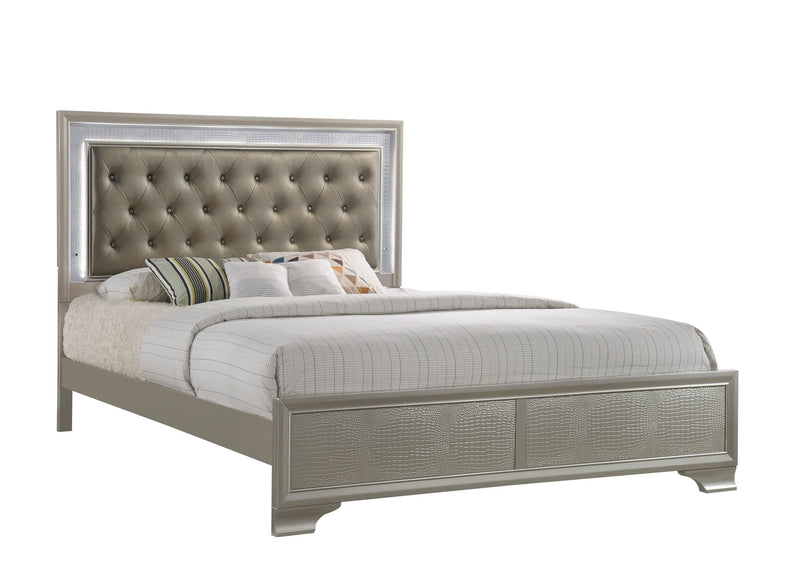 Lyssa Champagne King LED Upholstered Panel Bed - Gate FurnitureKing Bed