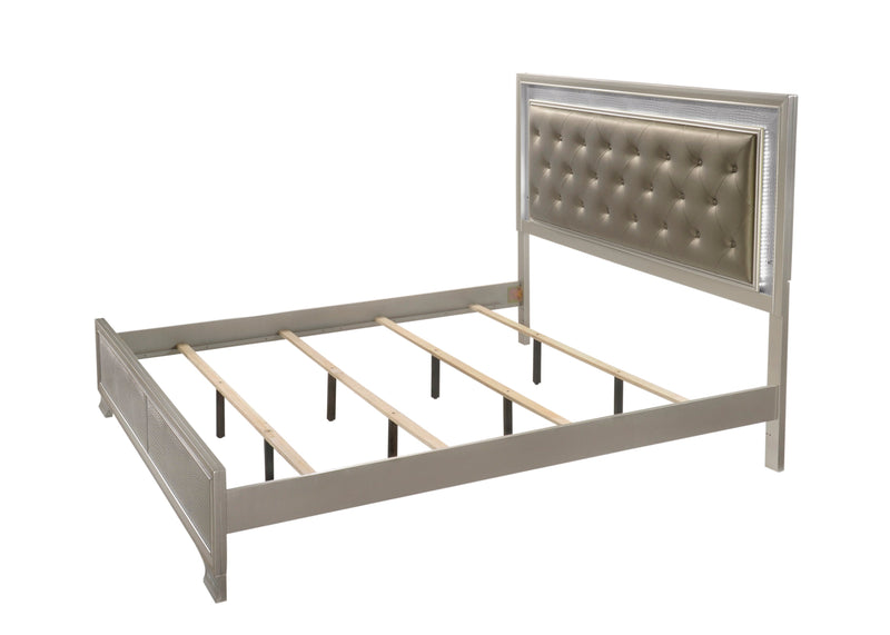 Lyssa Champagne King LED Upholstered Panel Bed - Gate FurnitureKing Bed