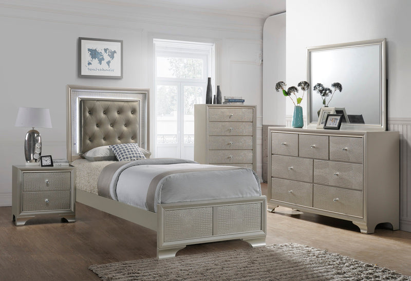 Lyssa Champagne LED Upholstered Panel Youth Bedroom Set - Gate FurnitureYouth Bedroom Set