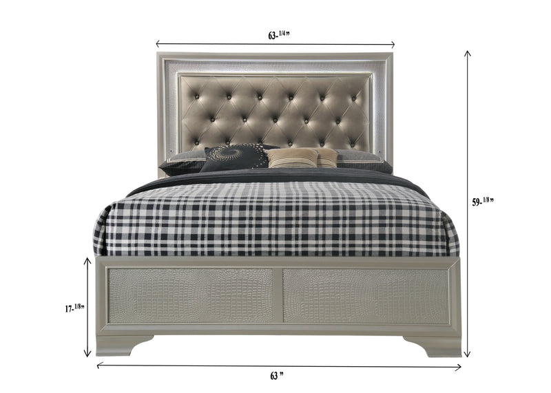 Lyssa Champagne Queen LED Upholstered Panel Bed - Gate FurnitureQueen Bed