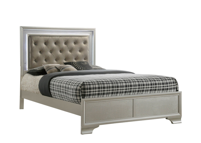 Lyssa Champagne Queen LED Upholstered Panel Bed - Gate FurnitureQueen Bed