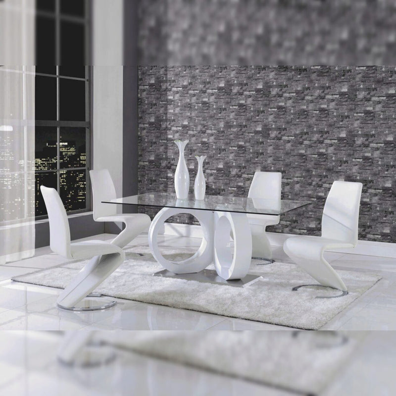 Malone White Glass Top Table & PU Chair Dining Set - Gate FurnitureDining Room Set