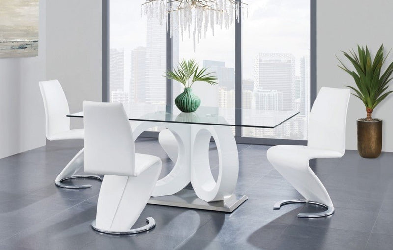 Malone White Glass Top Table & PU Chair Dining Set - Gate FurnitureDining Room Set
