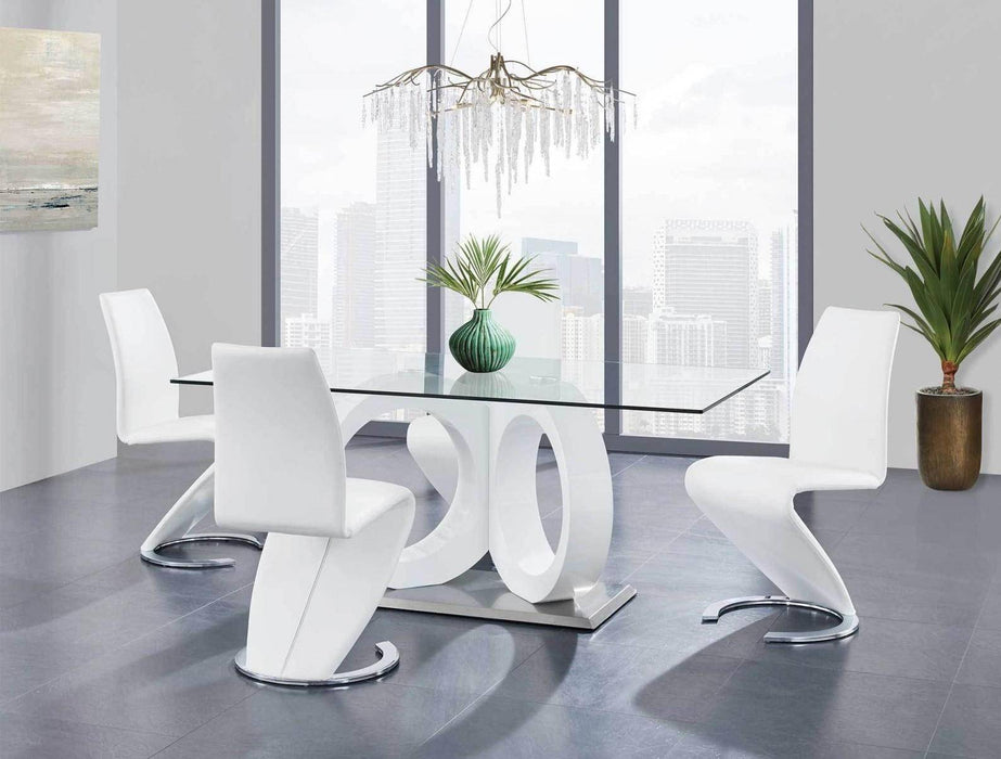 Malone White Glass Top Table &  PU Chair Dining Set - Gate Furniture