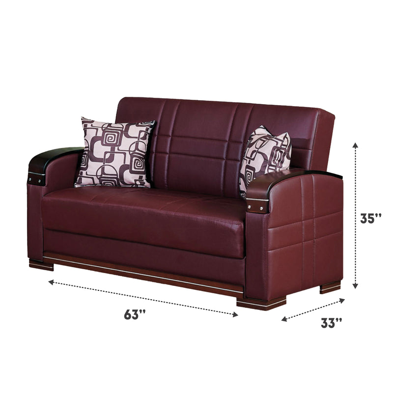 Manhattan 63 in. Convertible Sleeper Loveseat in Mahogany with Storage - Gate FurnitureLoveseat