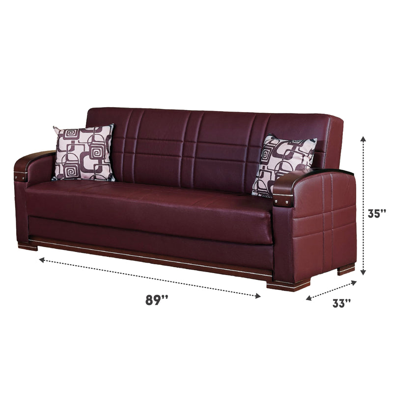 Manhattan 89 in. Convertible Sleeper Sofa in Burgundy with Storage - Gate FurnitureSleeper Sofa