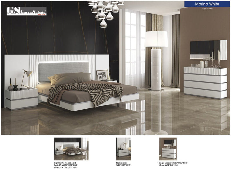Marina White Bed Queen - Gate FurnitureQueen Bed