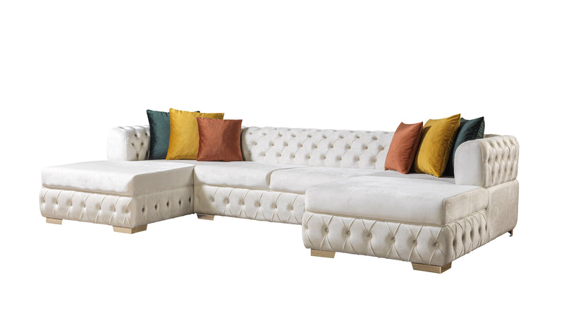 Matilda Ivory Velvet Double Chaise Sectional - Gate FurnitureSectional