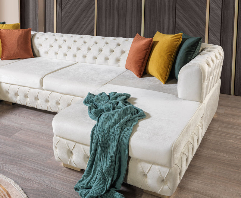 Matilda Ivory Velvet Double Chaise Sectional - Gate FurnitureSectional
