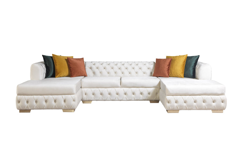 Matilda Ivory Velvet Double Chaise Sectional - Gate FurnitureSectional