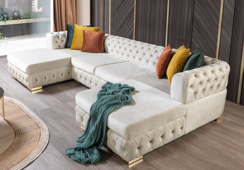 Matilda Ivory Velvet Double Chaise Sectional - Gate FurnitureSectional