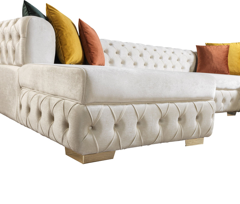 Matilda Ivory Velvet Double Chaise Sectional - Gate FurnitureSectional