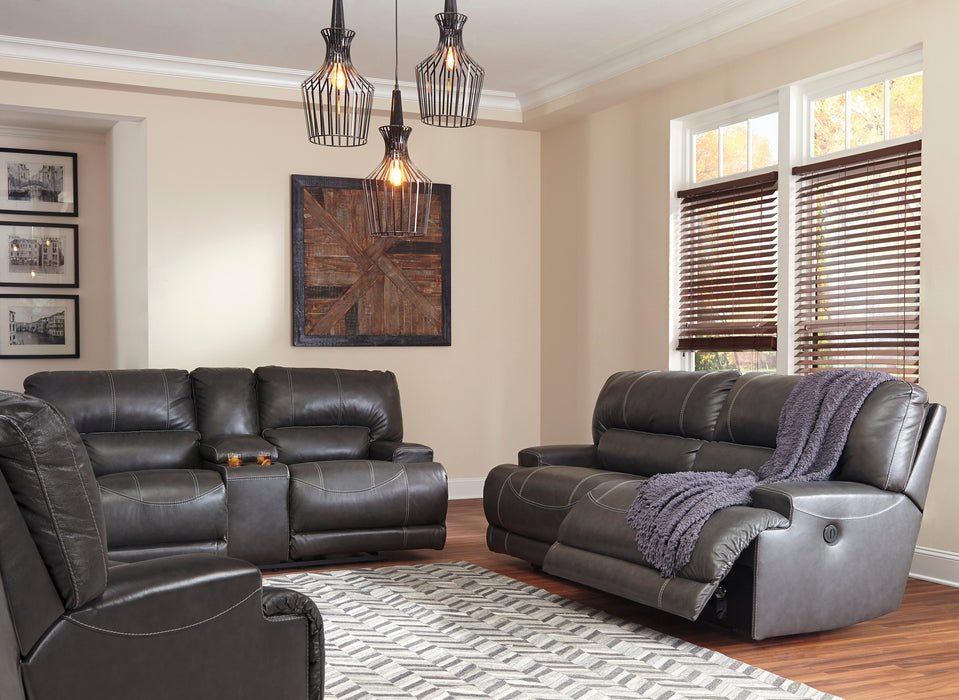 McCaskill Gray Leather Power Recliner Living Room Set - Gate Furniture