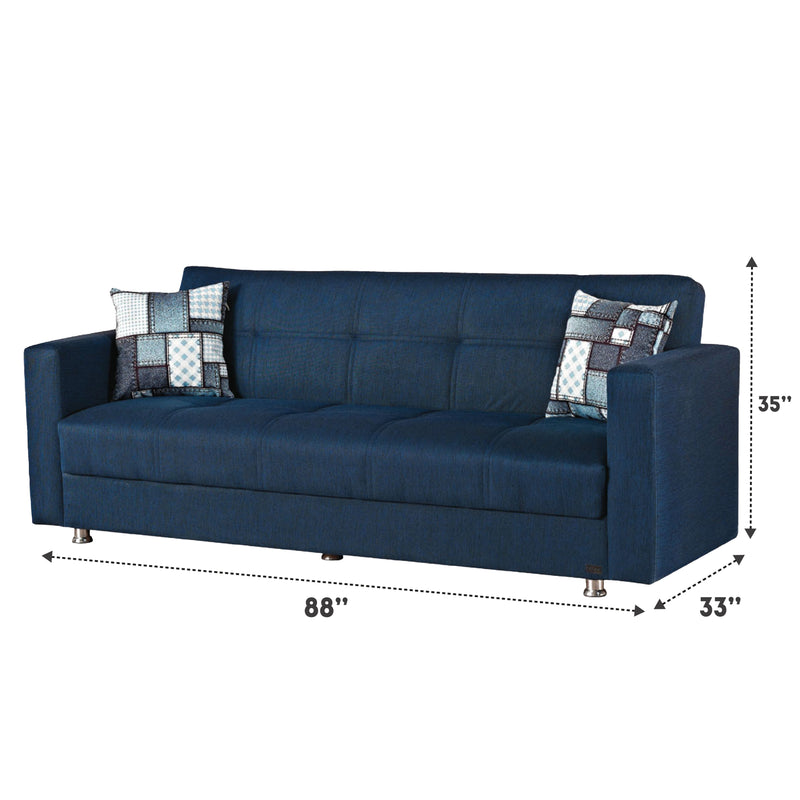 Miami 88 in. Convertible Sleeper Sofa in Blue with Storage - Gate FurnitureSleeper Sofa