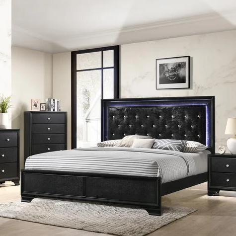 Micah Black LED King Panel Bed - Gate FurnitureKing Bed