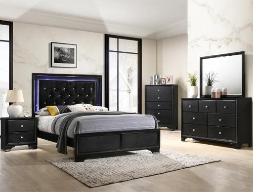 Micah Black LED Queen Panel Bed - Gate Furniture