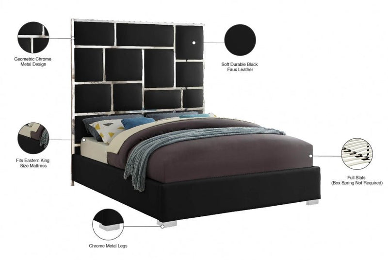 Milan Vegan Leather King Bed Black - Gate FurnitureKing Bed