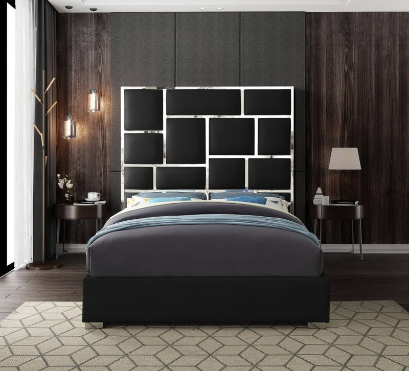 Milan Vegan Leather Queen Bed Black - Gate FurnitureQueen Bed