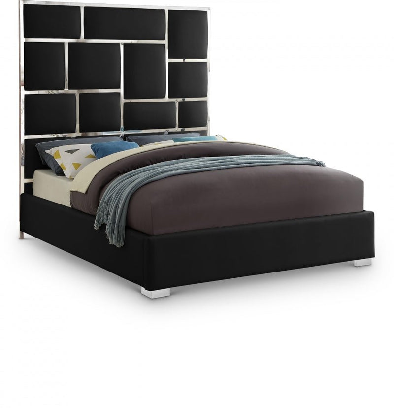 Milan Vegan Leather Queen Bed Black - Gate FurnitureQueen Bed