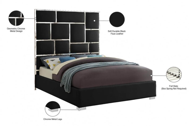 Milan Vegan Leather Queen Bed Black - Gate FurnitureQueen Bed