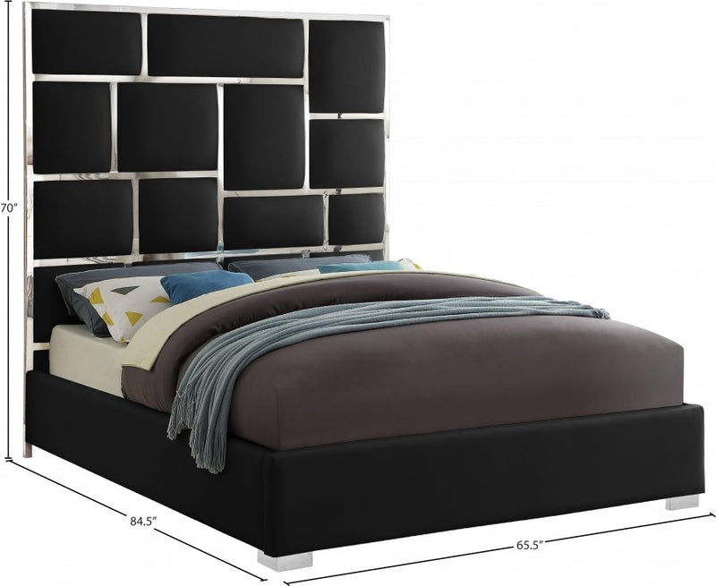 Milan Vegan Leather Queen Bed Black - Gate FurnitureQueen Bed