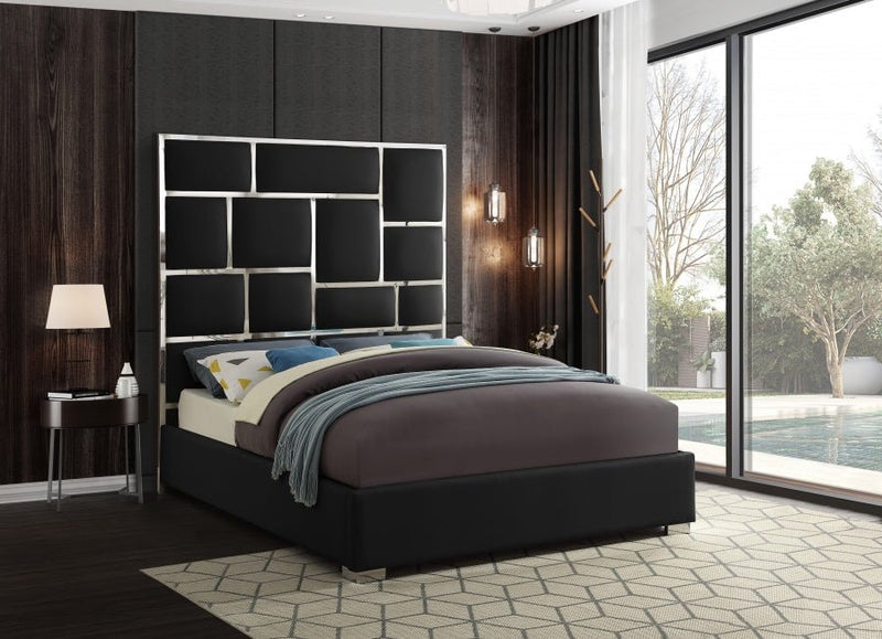 Milan Vegan Leather Queen Bed Black - Gate FurnitureQueen Bed