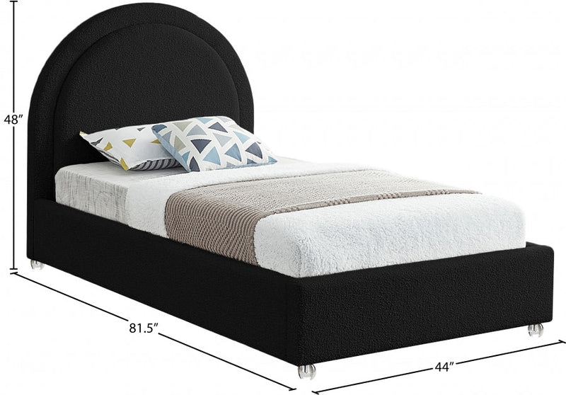 Milo Boucle Fabric Twin Bed Black - Gate FurnitureTwin Bed