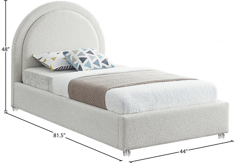 Milo Boucle Fabric Twin Bed Cream - Gate FurnitureTwin Bed