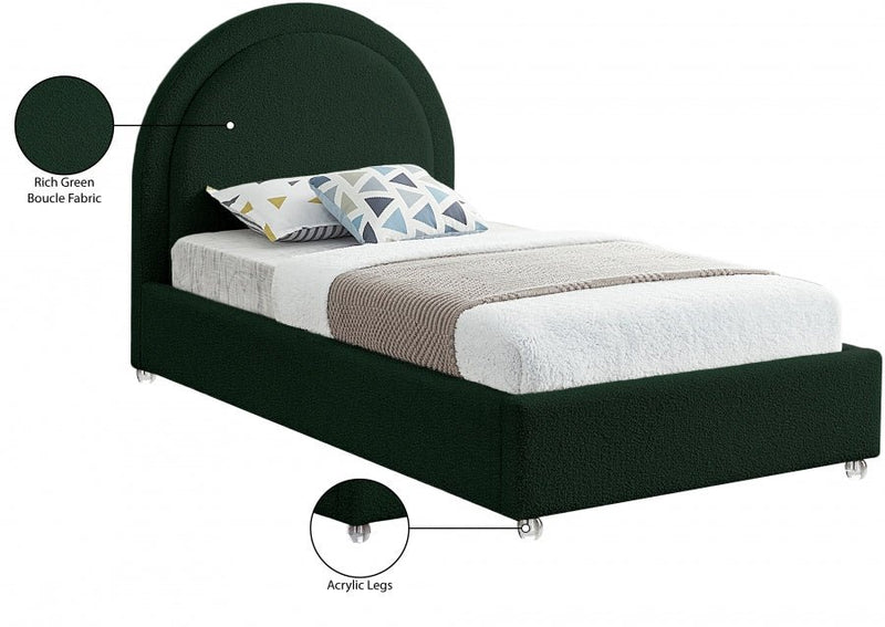 Milo Boucle Fabric Twin Bed Green - Gate FurnitureTwin Bed