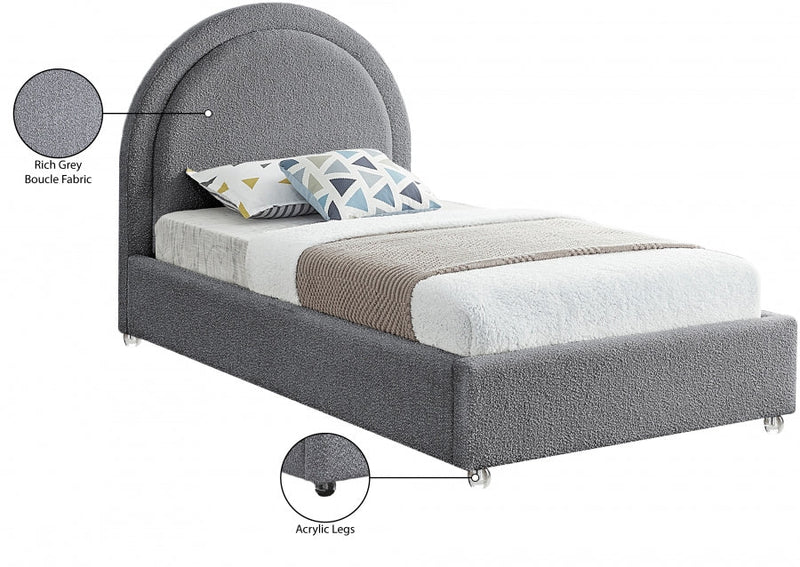 Milo Boucle Fabric Twin Bed Grey - Gate FurnitureTwin Bed