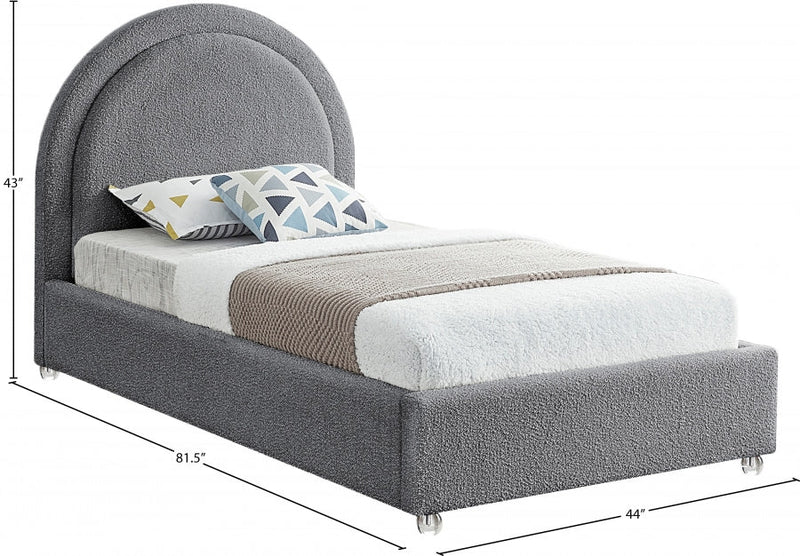 Milo Boucle Fabric Twin Bed Grey - Gate FurnitureTwin Bed