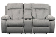 Mitchiner Fog Reclining Loveseat with Console - Gate FurnitureLoveseat