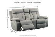 Mitchiner Fog Reclining Loveseat with Console - Gate FurnitureLoveseat