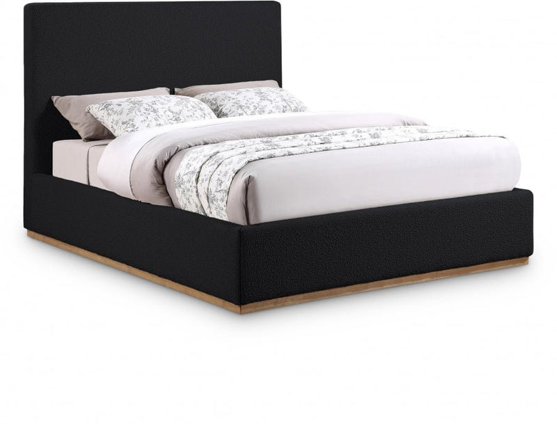 Monaco Boucle Fabric Queen Bed Black - Gate FurnitureQueen Bed