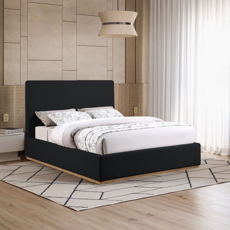 Monaco Boucle Fabric Queen Bed Black - Gate FurnitureQueen Bed