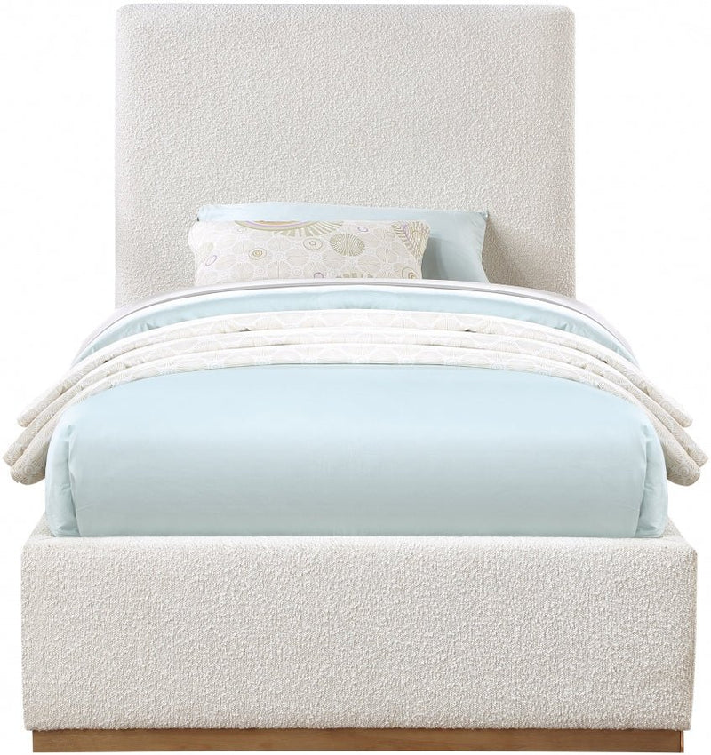 Monaco Boucle Fabric Twin Bed Cream - Gate FurnitureTwin Bed