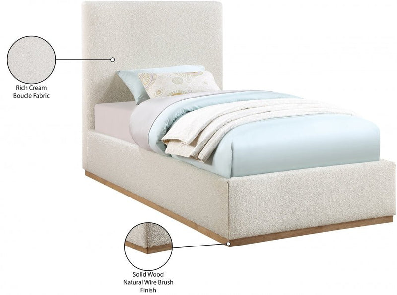Monaco Boucle Fabric Twin Bed Cream - Gate FurnitureTwin Bed