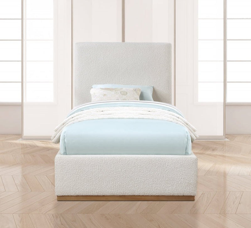 Monaco Boucle Fabric Twin Bed Cream - Gate FurnitureTwin Bed
