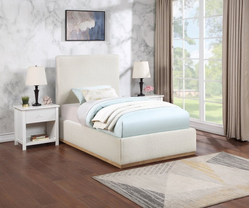 Monaco Boucle Fabric Twin Bed Cream - Gate FurnitureTwin Bed