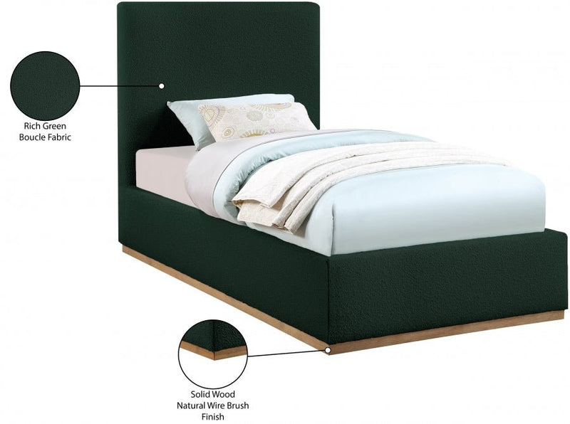 Monaco Boucle Fabric Twin Bed Green - Gate FurnitureTwin Bed