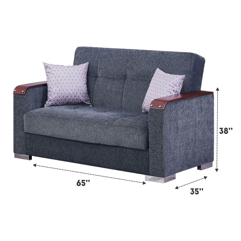 Munich 65 in. Convertible Sleeper Loveseat in Dark Grey with Storage - Gate FurnitureLoveseat
