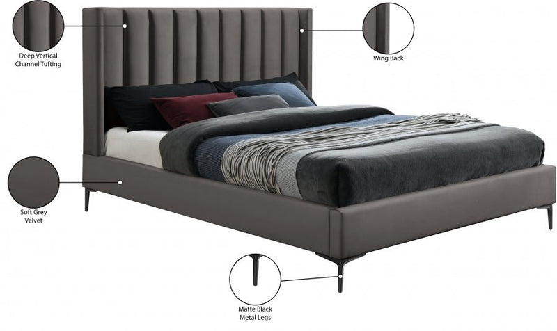 Nadia Velvet King Bed Grey - Gate FurnitureKing Bed