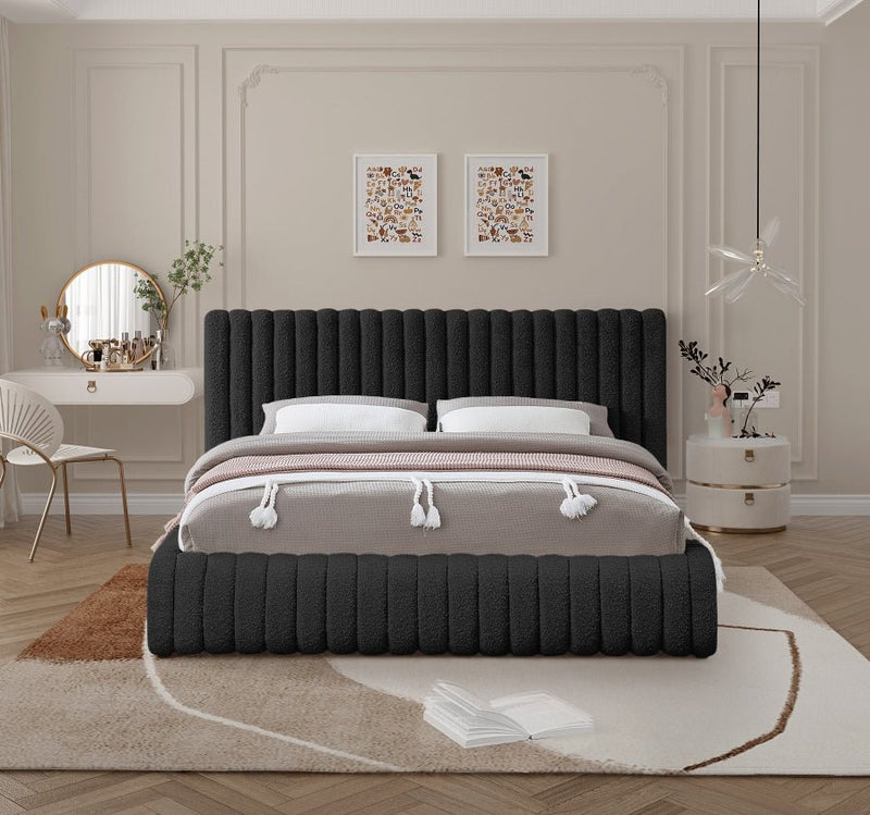 Nash Boucle Fabric King Bed Black - Gate FurnitureKing Bed