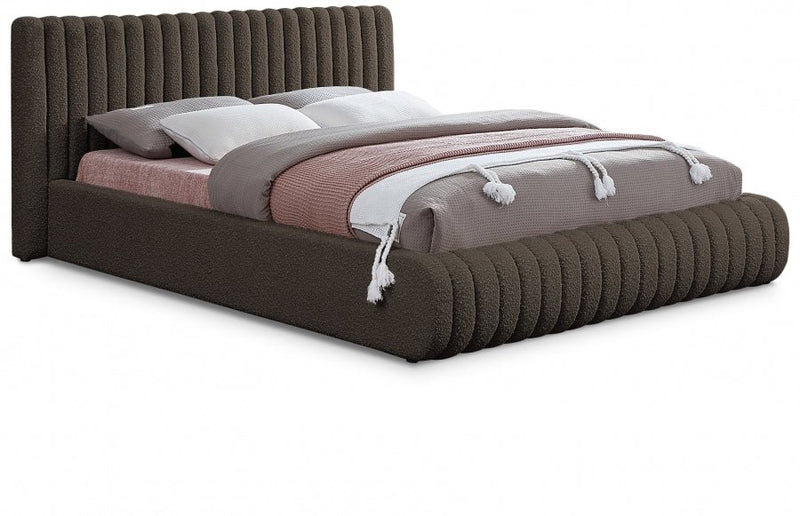 Nash Boucle Fabric King Bed Brown - Gate FurnitureKing Bed