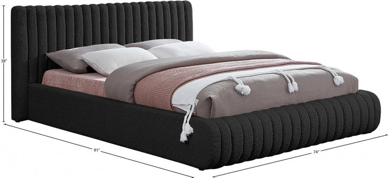 Nash Boucle Fabric Queen Bed Black - Gate FurnitureQueen Bed