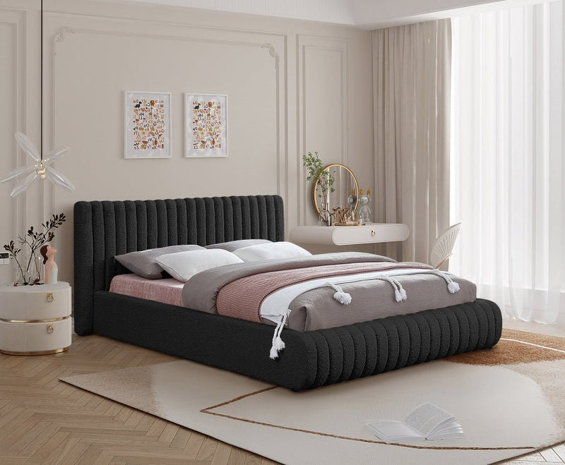 Nash Boucle Fabric Queen Bed Black - Gate FurnitureQueen Bed