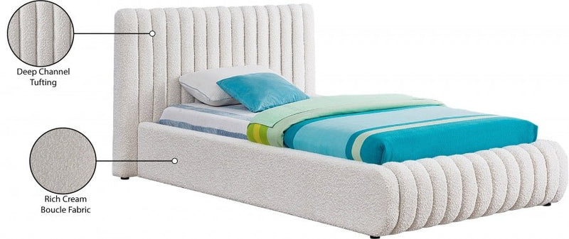 Nash Boucle Fabric Twin Bed Cream - Gate FurnitureTwin Bed