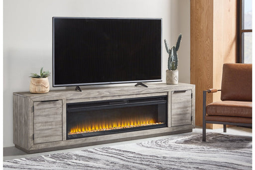 Naydell Gray 92" TV Stand with Electric Fireplace - Gate FurnitureTV Stand