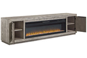 Naydell Gray 92" TV Stand with Electric Fireplace - Gate FurnitureTV Stand