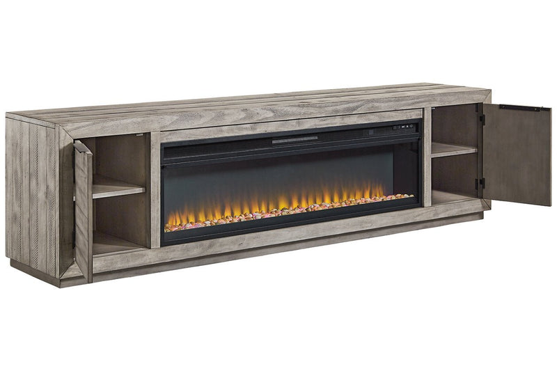 Naydell Gray 92" TV Stand with Electric Fireplace - Gate FurnitureTV Stand